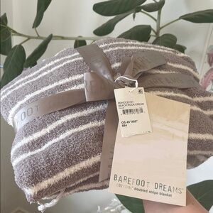 Barefoot Dreams Taupe and Cream Cozy Blanket